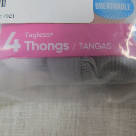 4 Pack Hanes‎ Thong Panties Womens Size 7 Multicolor Polyester Ribbed Flex Fit - Picture 3 of 5